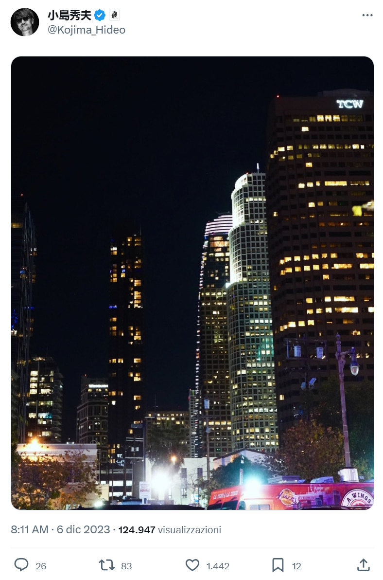 Il post di Kojima su X Il post di Kojima su X
