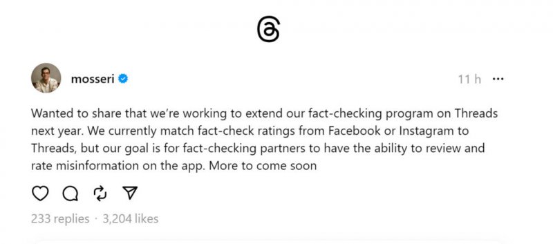 Il post di Adam Mosseri Il post di Adam Mosseri