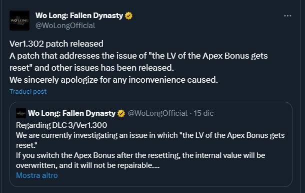 Il post su X di Wo Long Fallen Dynasty Il post su X di Wo Long Fallen Dynasty