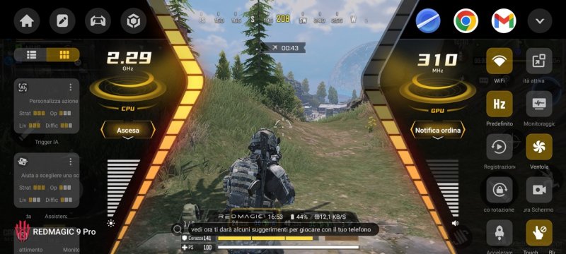 Il menù rapido laterale di REDMAGIC 9 Pro consente di modificare al volo un sacco di parametri Il menù rapido laterale di REDMAGIC 9 Pro consente di modificare al volo un sacco di parametri