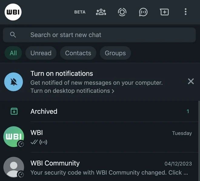 Immagine che mostra i nuovi tasti relativi ai filtri per WhatsApp Web