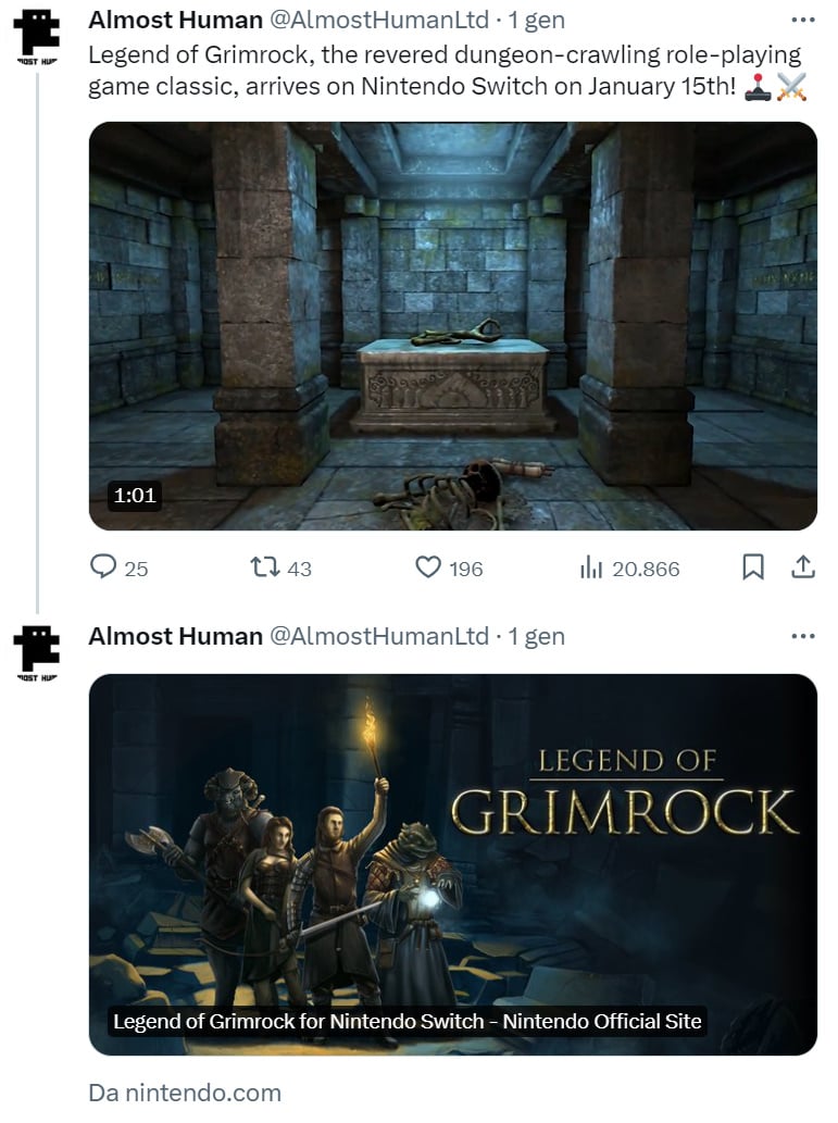 Anunciando el lanzamiento de The Legend of Grimrock en Nintendo Switch