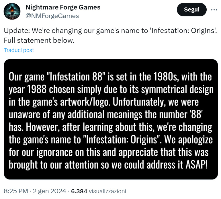 L'annuncio del cambio di nome