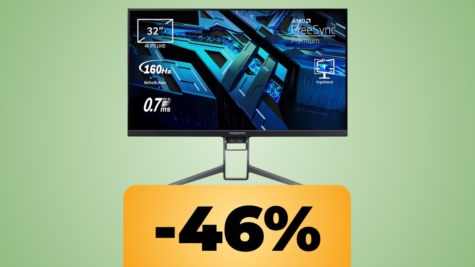 Monitor gaming Acer Predator da 32 pollici in 4K e 160 Hz in sconto di 600€  su  