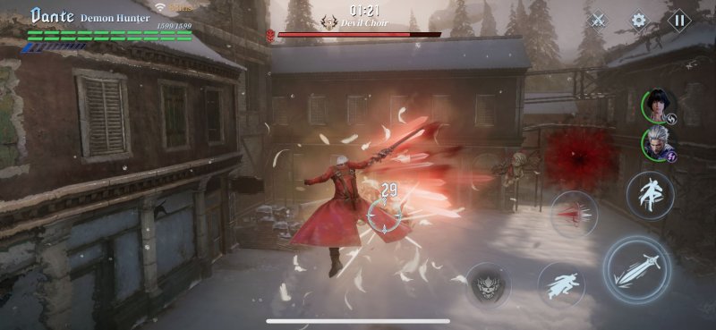 Dante esegue una combo al volo in Devil May Cry: Peak of Combat Dante esegue una combo al volo in Devil May Cry: Peak of Combat