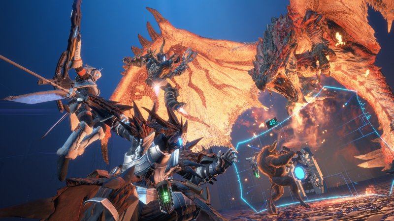 Exoprimal, un'immagine da una missione a tema Monster Hunter Exoprimal, un'immagine da una missione a tema Monster Hunter