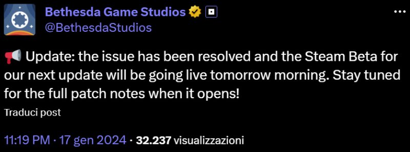 Il messaggio di Bethesda