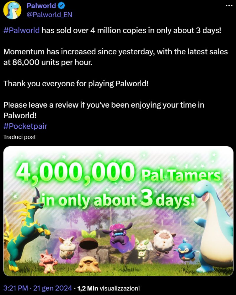 L'ennesimo post celebrativo di Palworld