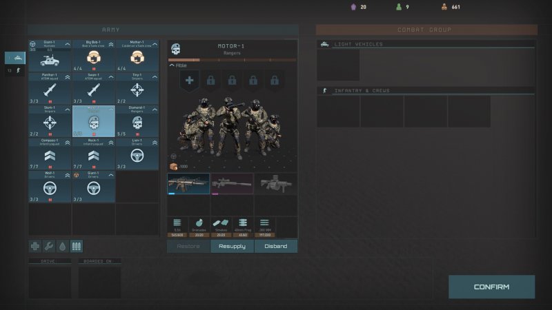 All'inizio delle missioni bisogna scegliere quali unità portarsi dietro