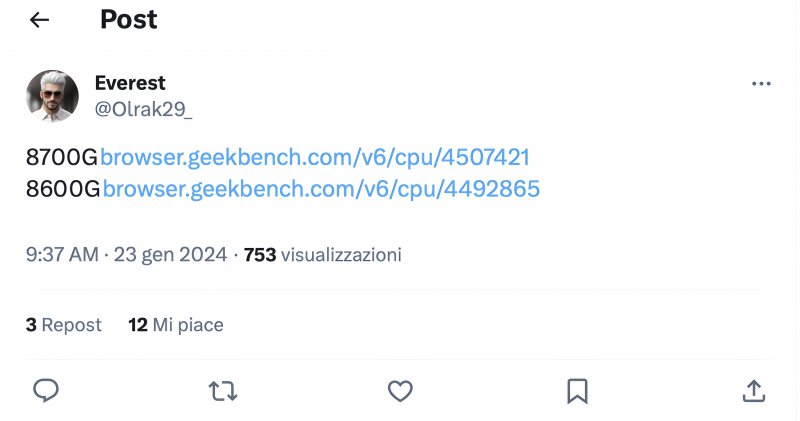 Il post su X dove si trovano i link per i 2 benchmark