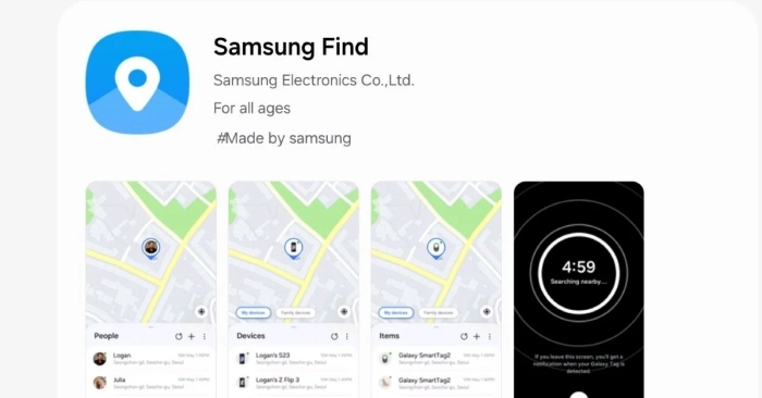 La funzione di tracciamento dei dispositivi è stata spostata da SmartThings Find a Samsung Find, diventando ora un'applicazione separata La funzione di tracciamento dei dispositivi è stata spostata da SmartThings Find a Samsung Find, diventando ora un'applicazione separata
