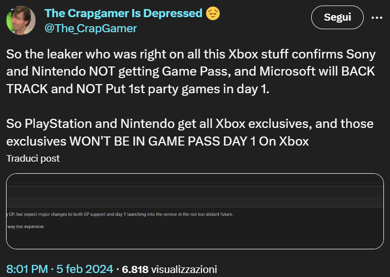 La nuova indiscrezione è particolarmente pesante per gli abbonati al Game Pass