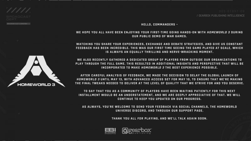 Il messaggio ufficiale degli autori di Homeworld 3 Il messaggio ufficiale degli autori di Homeworld 3