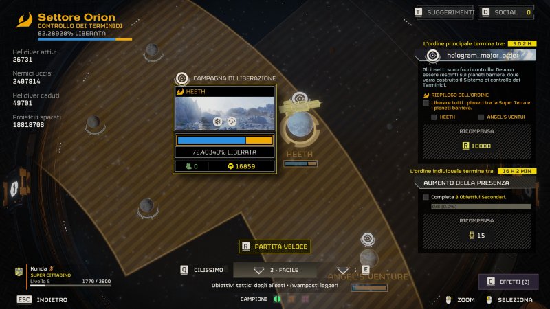 Helldivers 2: potete scegliere di giocare su qualsiasi dei pianeti attivi che al momento sono sei