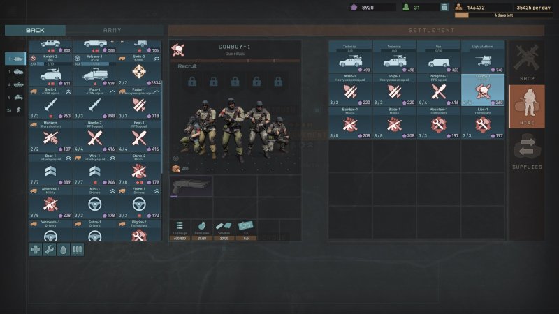 All'inizio di ogni missione vanno selezionate delle unità