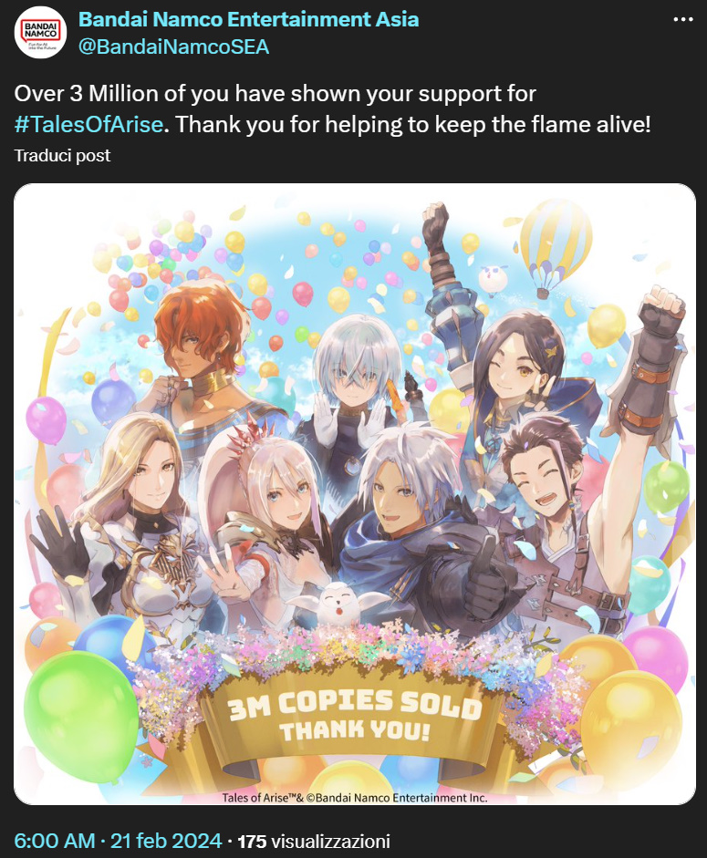 L'annuncio con le vendite di Tales of Arise L'annuncio con le vendite di Tales of Arise