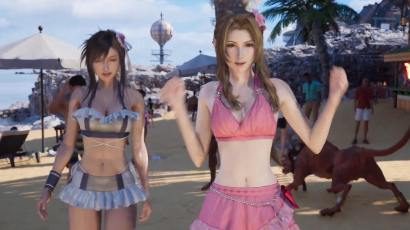 Tifa e Aerith in Final Fantasy 7 Rebirth con indosso i costumi da bagno