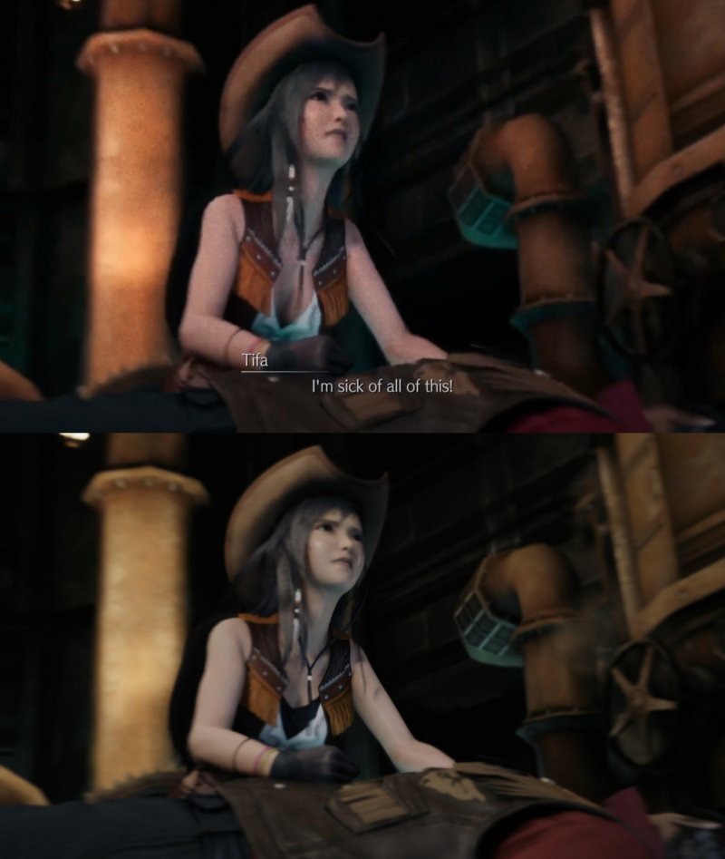 Tifa nel flashback di Nibelheim, prima e dopo l'aggiornamento
