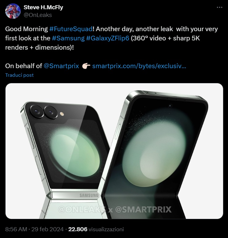 Ecco il render del possibile Galaxy Z Flip 6