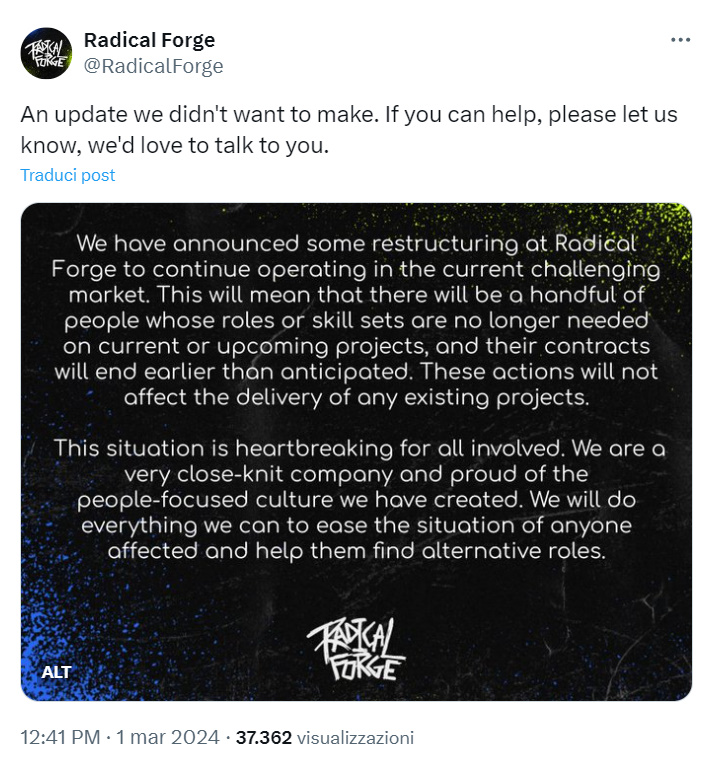 L'annuncio di Radical Forge