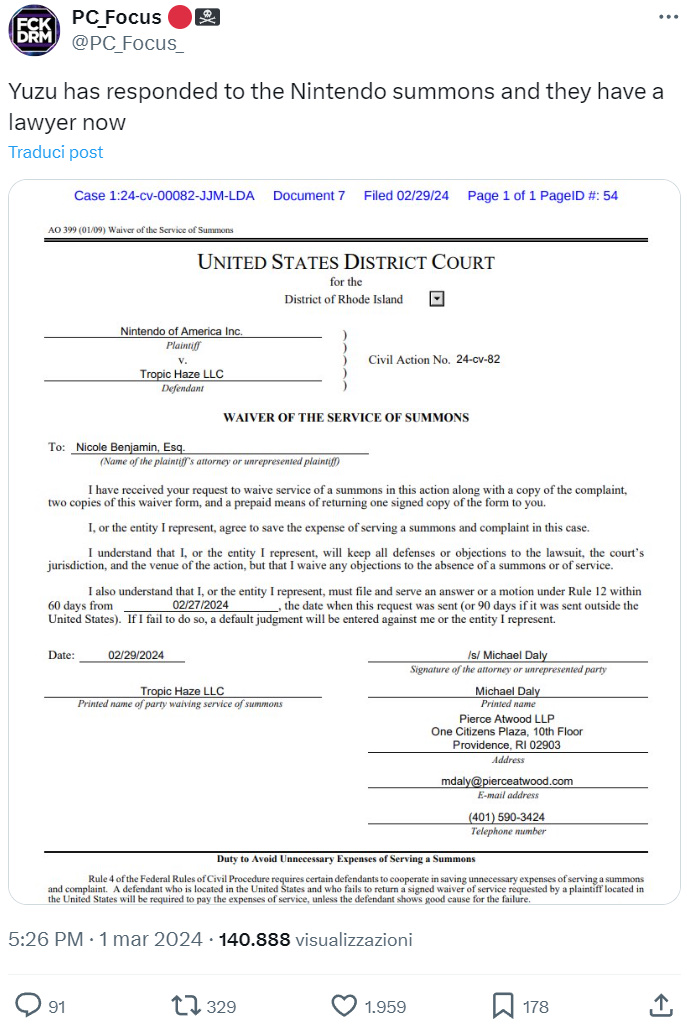 Nintendo denuncia, Yuzu risponde Nintendo denuncia, Yuzu risponde