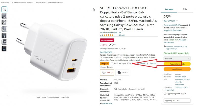 Dove attivare il coupon per il Caricatore USB di VOLTME