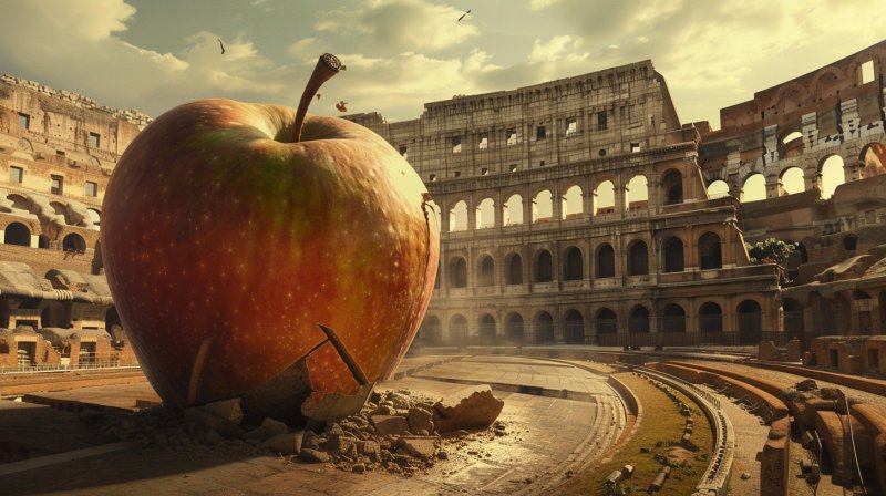 Un immagine dal valore altamente simbolico di Apple multata dall'Europa. Come potete vedere c'è una mela dentro al Colosseo, uno dei monumenti più rappresentati d'Italia e d'Europa.