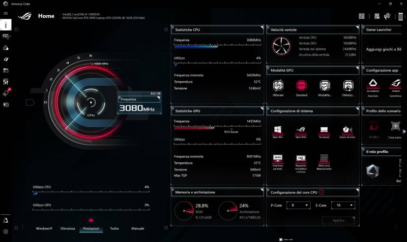Dal software Armoury Crate sarà possibile personalizzare aspetti estetici e funzionali dello SCAR