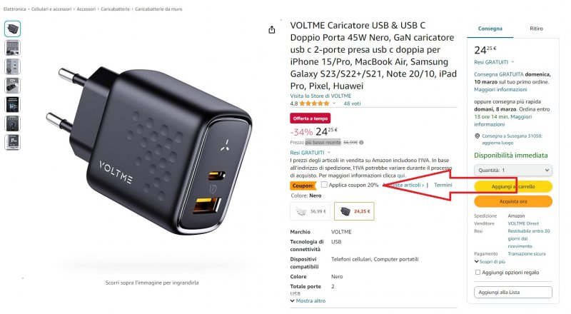 Caricatore USB di VOLTME