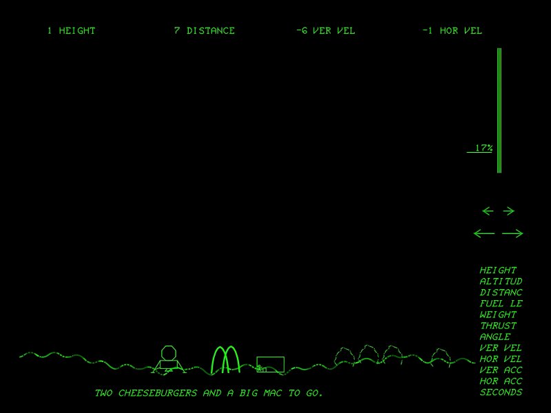 Nel videogioco Moonlander del 1973 era possibile imbattersi in un McDonald's sulla Luna: è il primo segreto inserito in un videogioco