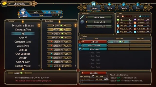 Il gioco non vi spiega subito come cambiare le condizioni e influenzare il combattimento