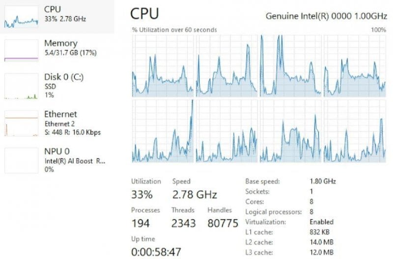 A screenshot showing the features of the Intel Lunar Lake CPU