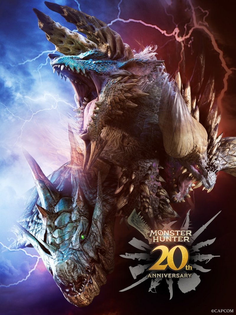 L'artwork celebrativo con i tre mostri preferiti dai fan di Monster Hunter