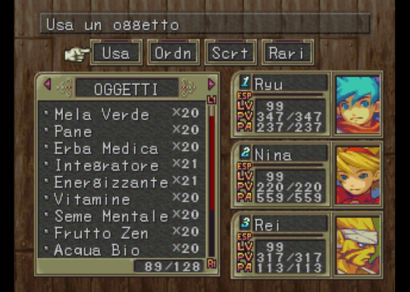 Breath of Fire III with the Italian translation patch applied