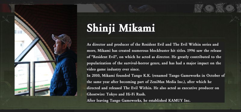 La scheda di Mikami sul sito di Shadows of the Damned: Hella Remastered