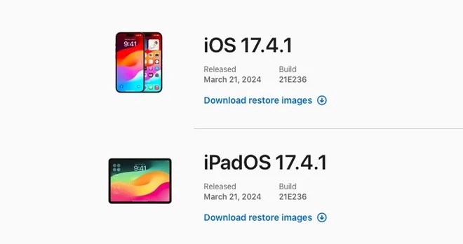 The new versions of iOS and iPadOS are marked with build 21E236, replacing the previous build 21E219 of the 17.4 versions