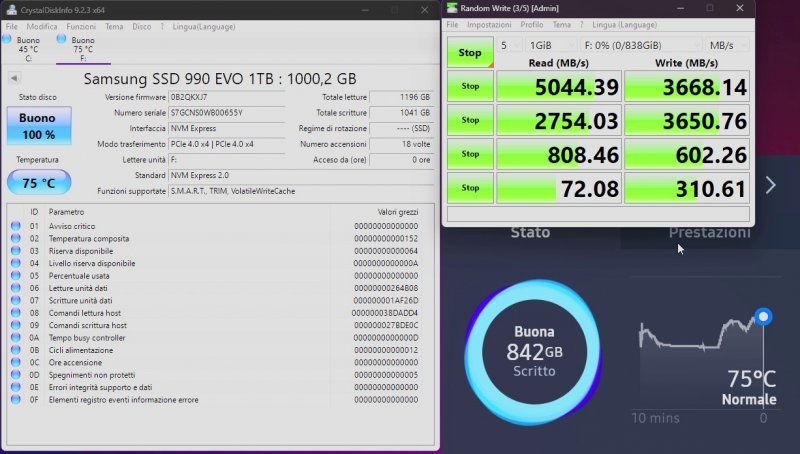 Le prestazioni su CrystalMark del Samsung 990 Evo