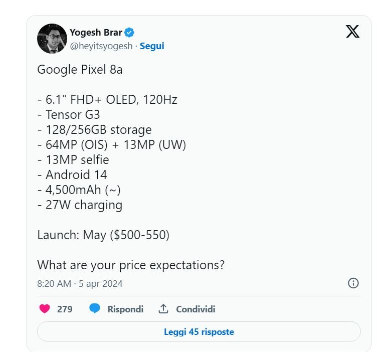 The technical data sheet shared on X