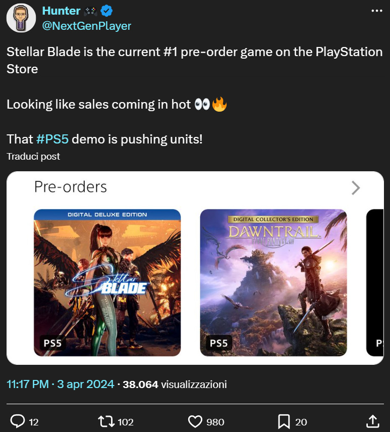 Stellar Blade prima tra i titoli PlayStation più prenotati