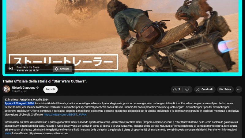 La descrizione del trailer giapponese di Star Wars: Outlaws La descrizione del trailer giapponese di Star Wars: Outlaws