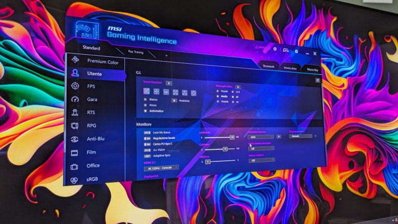 L'interfaccia dell'app Gaming Intelligence per la gestione del monitor