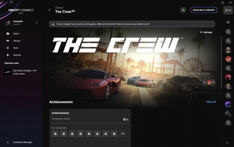 Il messaggio che appare ai giocatori in 'possesso' di The Crew su Ubisoft Connect