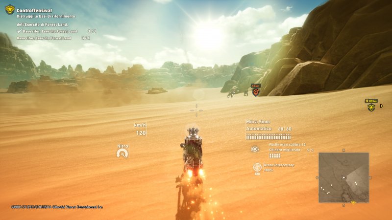 La moto corre veloce sulle dune di Sand Land La moto corre veloce sulle dune di Sand Land