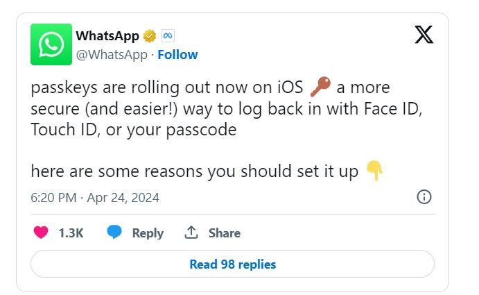 La sicurezza su iPhone apre a un nuovo livello per WhatsApp