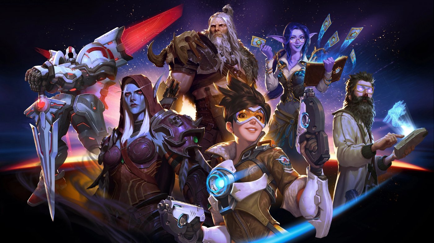 Un'immagine di gruppo di vari personaggi Blizzard