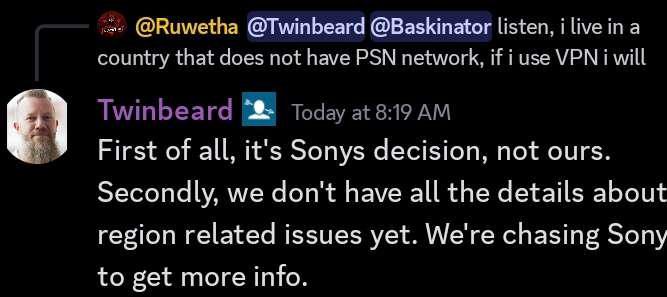 Il post dello sviluppatore su Discord