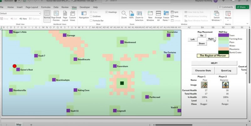Un'immagine di come si presenta la mappa di Fallout in Excel