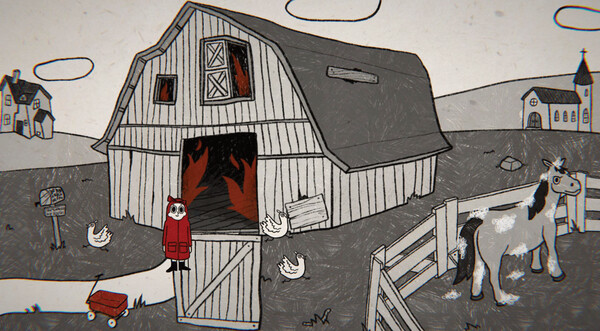 Il mondo in bianco e nero di Tom the postgirl è animato soltanto da sprazzi di rosso, a sottolineare la natura creepy di questa avventura che vede protagonista una postina poco ligia alle regole Il mondo in bianco e nero di Tom the postgirl è animato soltanto da sprazzi di rosso, a sottolineare la natura creepy di questa avventura che vede protagonista una postina poco ligia alle regole