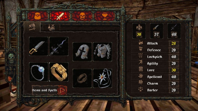 Puedes equipar armas, armaduras y accesorios con varias recompensas.