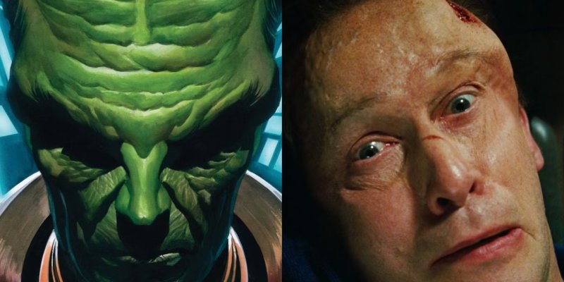 The Leader nei fumetti (a sinistra) e prima della sua trasformazione nel film del 2008 (a destra) The Leader nei fumetti (a sinistra) e prima della sua trasformazione nel film del 2008 (a destra)